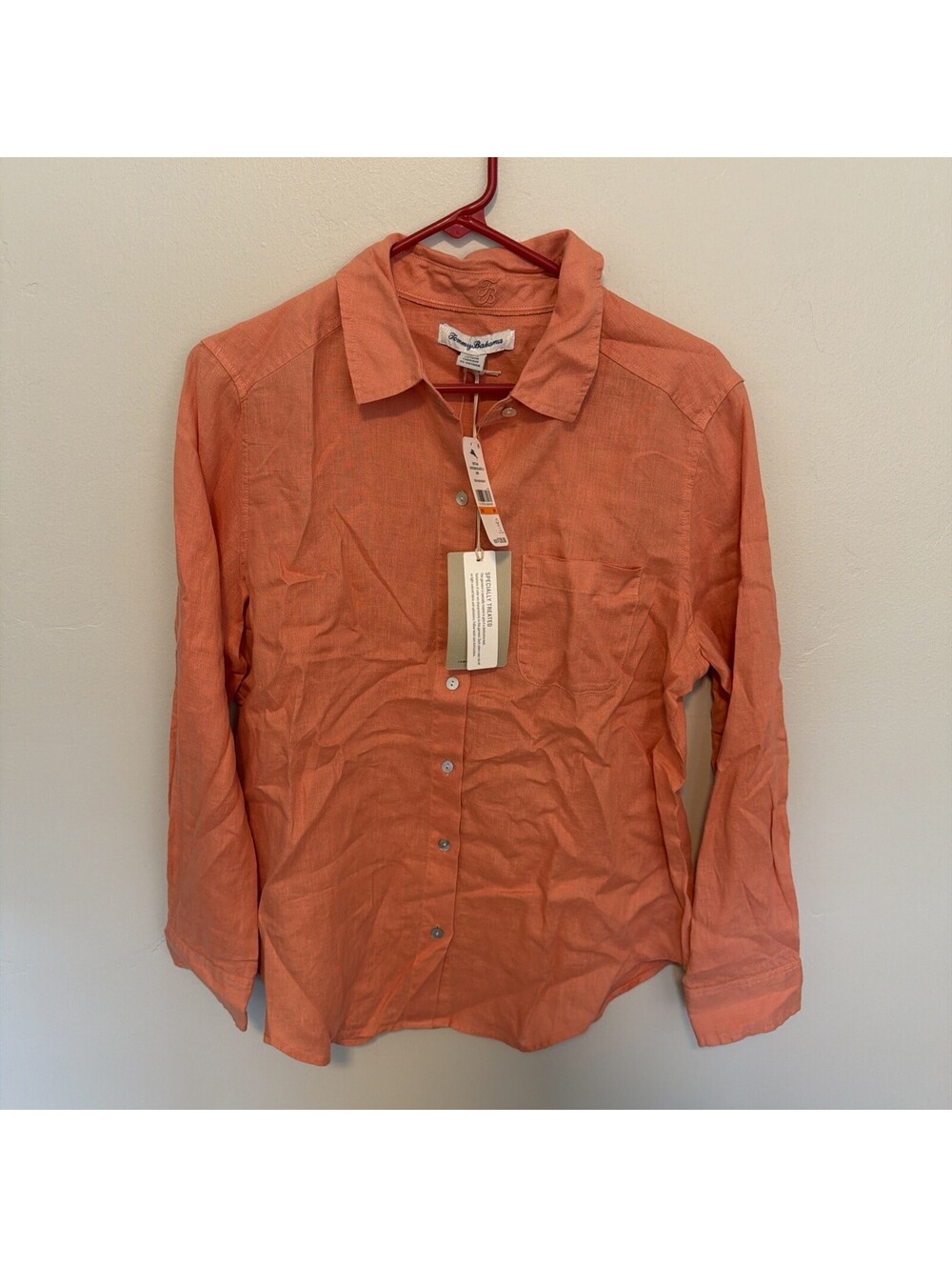 Tommy Bahama Shirt Womens S Peach Gelato Linen LS Coastalina Button Long Sleeve